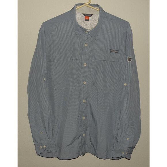 Eddie Bauer Men's Large LS Button Fishing Shirt Blue Plaid Poly/Nylon Vented - Picture 1 of 3